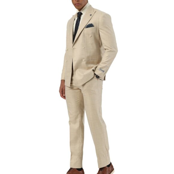 Red Double Breasted Rough Streak Pattern Satin Peak Lapel Stacy Adams Men's Jacket